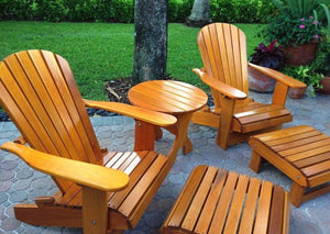 Unstained Clear Cedar Royal Complete Patio Set 2 Adirondack Royal Chairs, 2 Royal Adirondack Footstools Ottomans and 1 Adirondack 24" Round Table