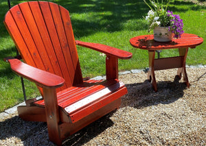 Adirondack chair and side table on lawn