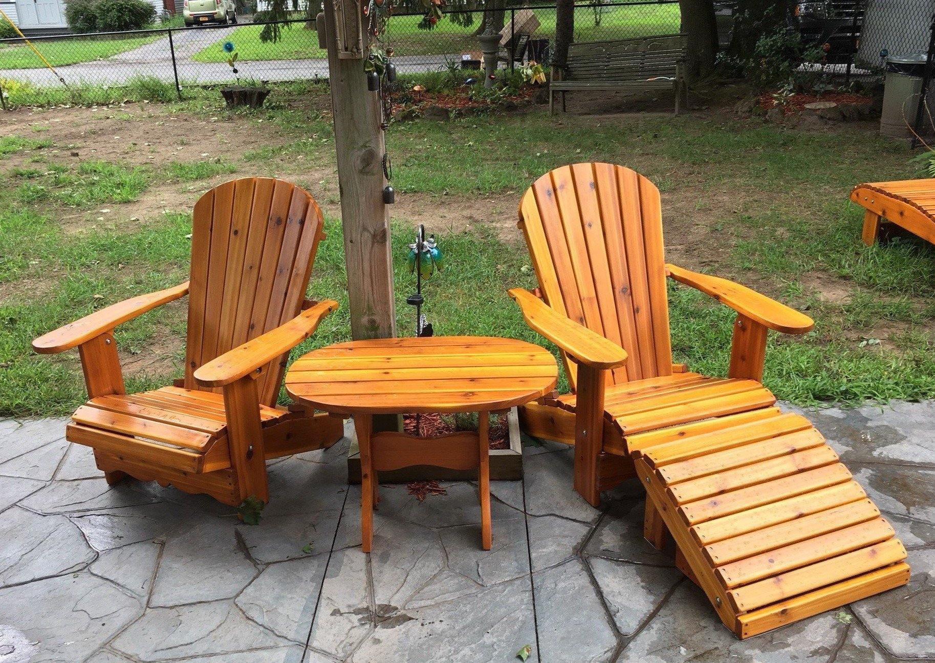 reclining adirondack chairs, side table and ottoman