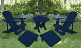 Patriot Blue Poly-Luxe 100% Recycled Plastic Royal Complete Patio Set 2 Adirondack Royal Chairs, 2 Royal Adirondack Footstools Ottomans and 1 Adirondack Round Table