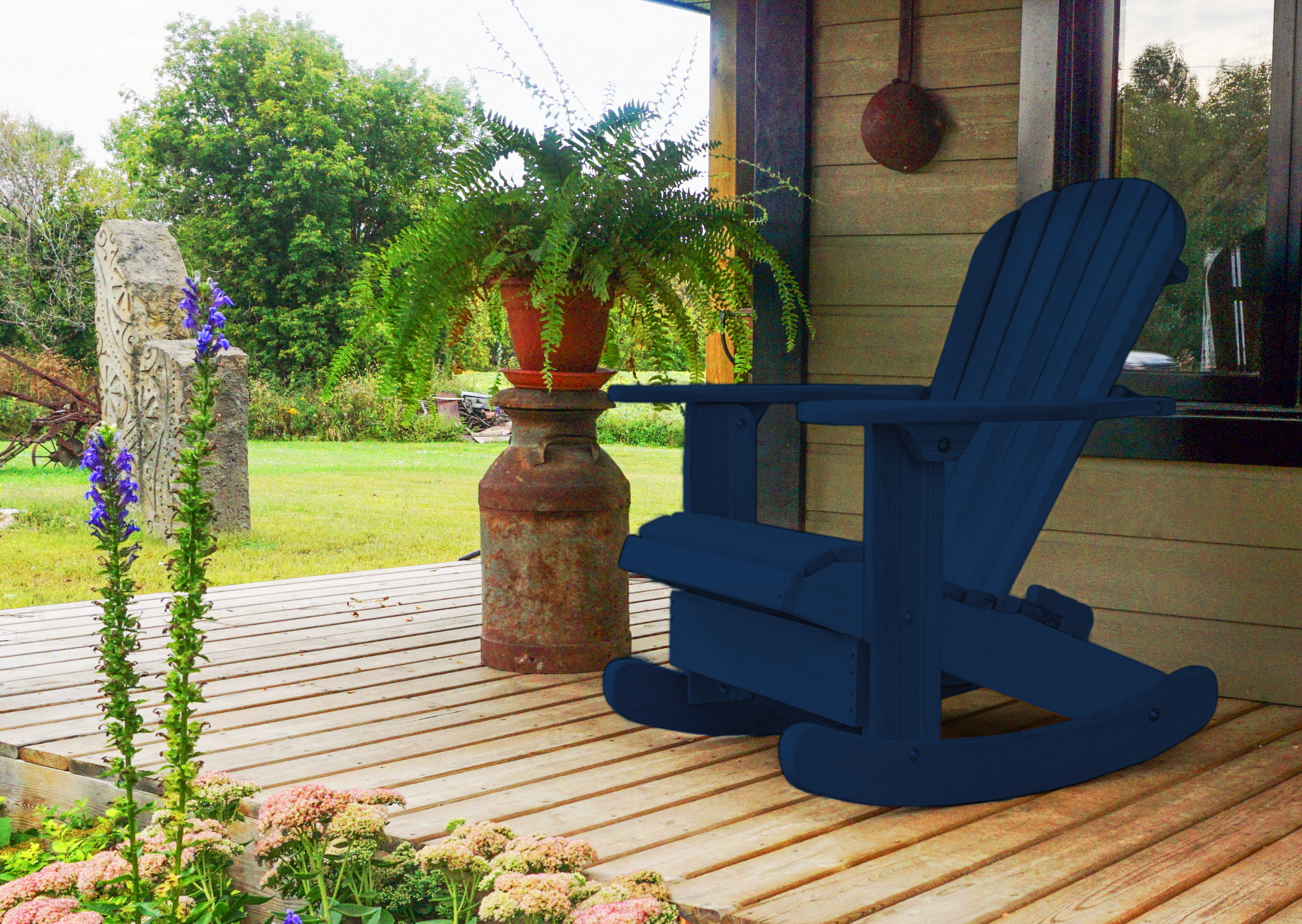 blue  adirondack rocking chair